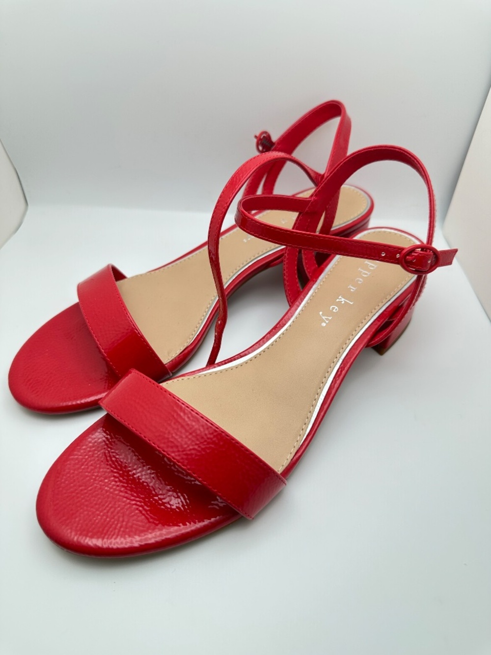 Copper Key Santorini red patent sandals block heel and ankle strap Size 10M